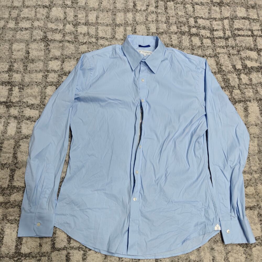 Teddy Stratford NYC Zip Fit Dress Shirt Mens Size 4 L Long Sleeve Light Blue